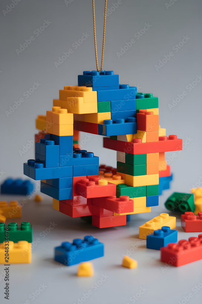Naklejka premium LEGO pieces forming broken ornament with gaps and shifts creating abstract fragmented pattern