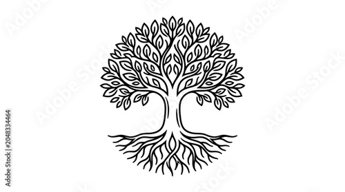 Foto Tree with roots and leaves illustration.