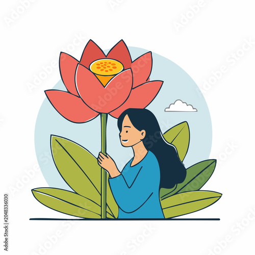 Woman Holding a Large Lotus Flower