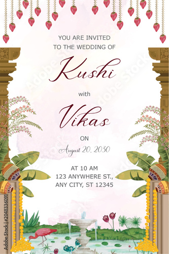 traditional wedding invitation with pillar design
