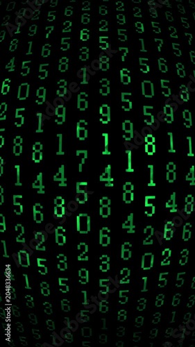 [Vertical 9:16 for social media]A string of numbers; a background reminiscent of cyber or hackers; Green numbers.