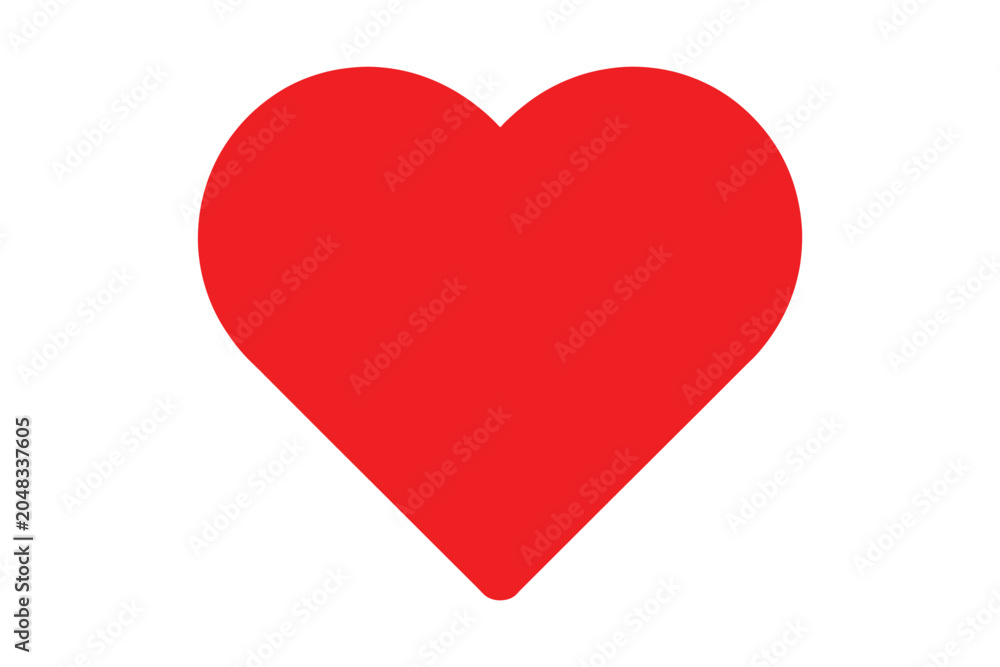 Fototapeta premium A single solid bright red heart shape with smooth rounded edges isolated on a clean white background representing love and affection in a simple Keywords: red heart, love, affection, romance