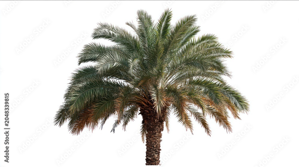 Fototapeta premium Isolated palm tree with lush green fronds on white background