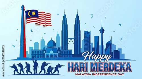 Happy hari merdeka malaysia independence day celebration vector graphic