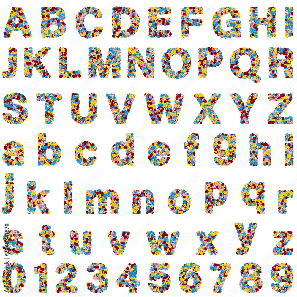 Fototapeta premium Colorful alphabet letters and numbers illustration isolated on transparent background