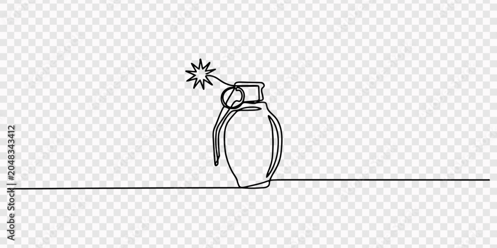 Αυτοκόλλητο One line drawing of a classic hand grenade with a safety pin on a white background Vector, illustration, grenade drawing by one continuous line vector, Continuous one line drawing of hand grenade
