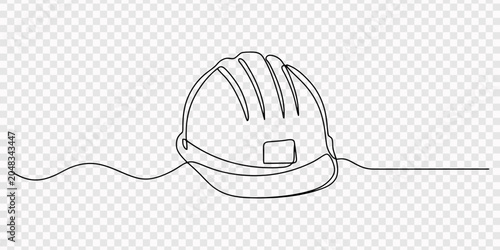 hard helmet continuous one line drawing, hard hat cap continuous one line drawing, Continuous single line sketch drawing safety helmet hardhat engineer architect head protection. One line art
