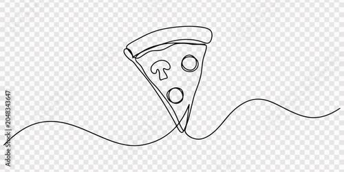 Minimalist single line drawing of a delicious pizza slice with toppings on a white background, artistic food illustration, Pizza icon continuous one line drawing on white background minimalist hand