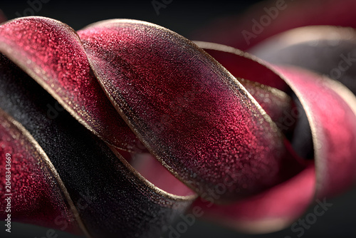 Close-Up of Elegant Red Ribbon with Sparkling Texture for Holiday Decoration and Card Design