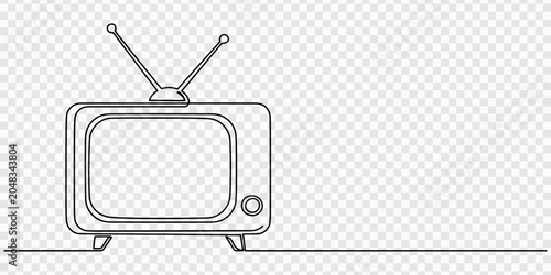 Foto Continuous one line drawing of a vintage television set, Retro wooden TV box con