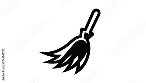 Slika na platnu Stylized Black Broom Icon on White Background