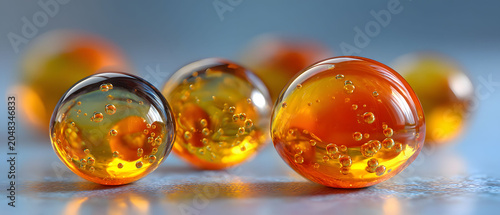 Vibrant Orange Glass Spheres with Bubbles - Abstract Artistic Background