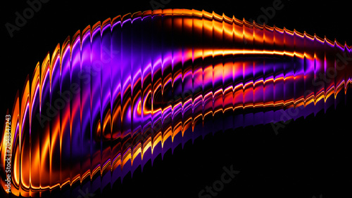 Vibrant Purple Orange Reeded Glass Fluid  Ripple Distortion Background – Abstract Glossy Wave Background for Modern Tech Design