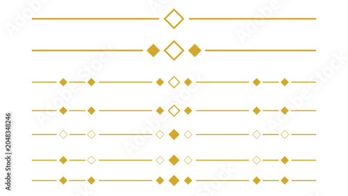 Elegant gold geometric dividers set, luxury decorative line borders with diamond shapes, minimalist golden vector flourishes for wedding stationery