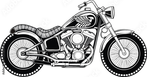 Fotografía Black and white motorcycle, vintage bike, chopper illustration, vector motorcycl