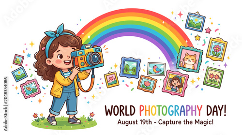 Foto Little girl holding a camera smiling.