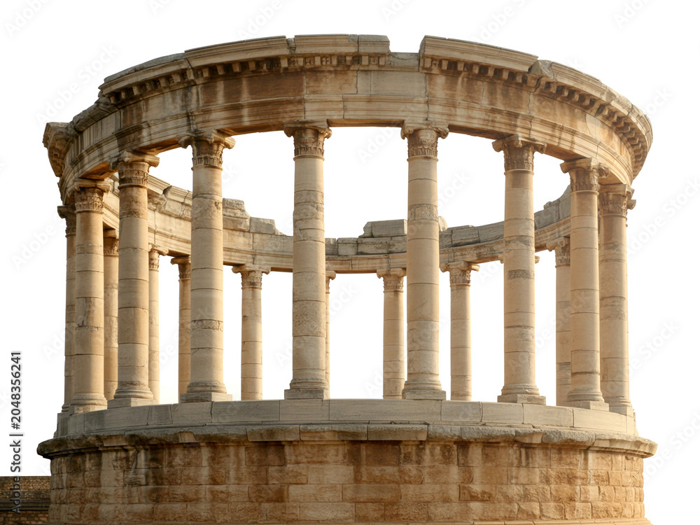 Fototapeta premium Majestic ancient circular stone structure featuring numerous classical columns, a timeless symbol of historical architecture and classical design