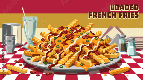 Quadro em tela loaded french fries american street food cuisine traditional recipe fast food cu