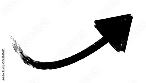 Black Brush Stroke Curved Arrow Isolated on Transparent Background