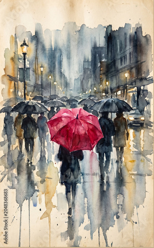people in the rain