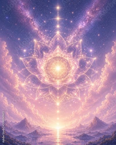 Divine Lotus Light Sacred Geometry in Pastel Cosmic Heaven