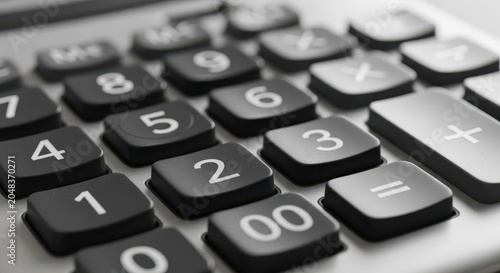 Detailed Macro View of a Calculator Keyboard with Numeric Buttons in Monochrome
