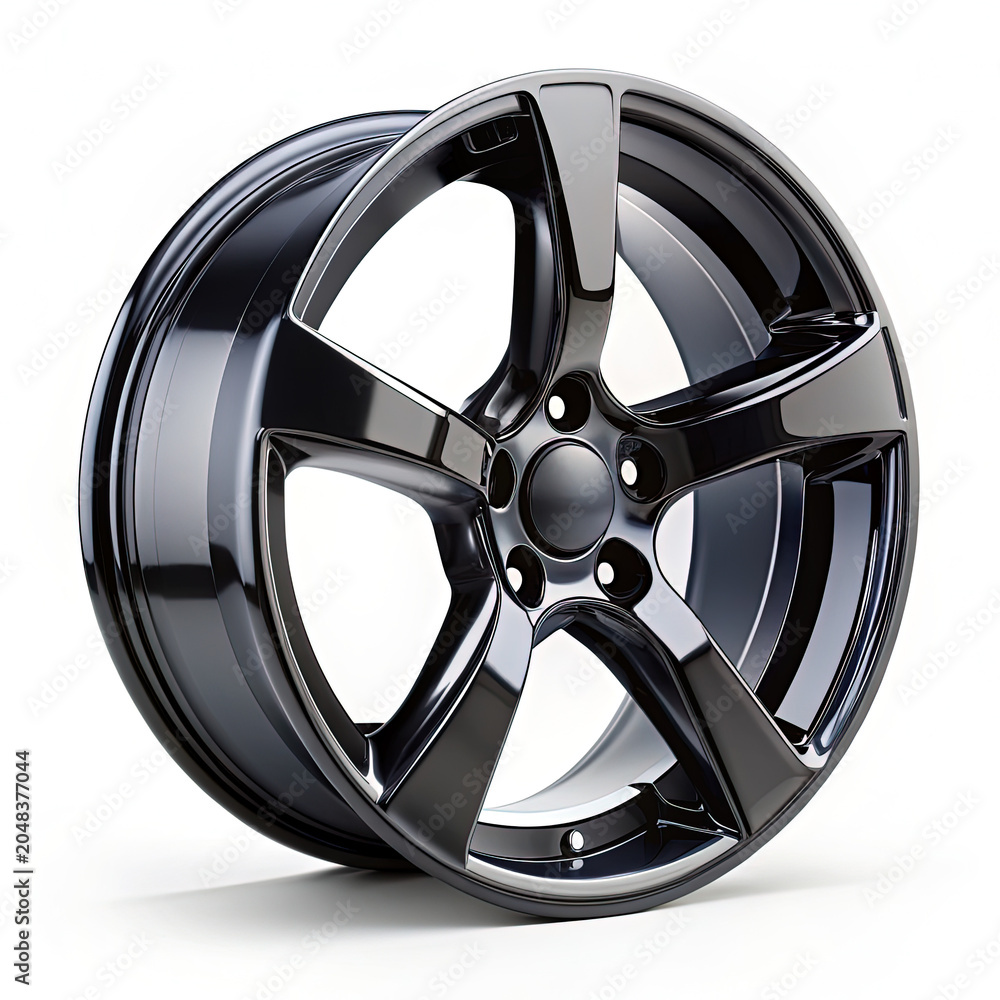 Fototapeta premium Gloss Black Wheel on White Background