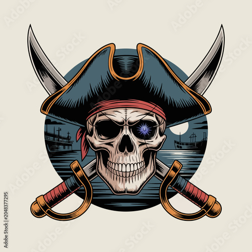 Canvas Print Pirate skull with crossed swords and hat.