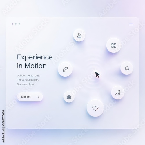 Modern User Interface Design Showcasing Experience in Motion with Subtle Interactive Elements and Smooth Transitions