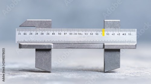 Precision measuring tool with stainless steel caliper on gray stone surface for accurate dimensions in engineering, crafting, and industrial applications
