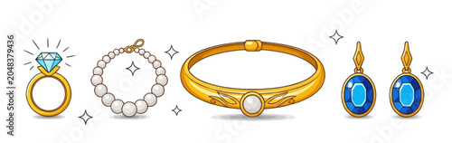 Elegant Jewelry Set Illustration with Gems and Pearls