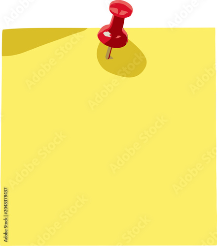 Tableau sur toile Yellow Sticky Note with Red Push Pin Illustration for Reminder Message Office Pl