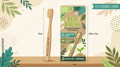 Eco friendly brush sustainable oral care natural bamboo toothbrush vector illustration