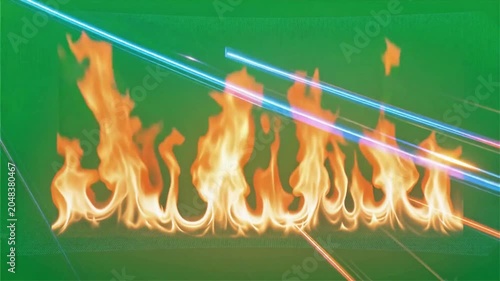 Burning Fire Wall with Intense Flames on Green Screen Background