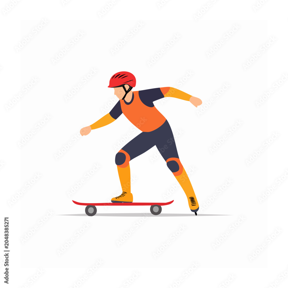 Fototapeta premium Flat design illustration of a person skateboarding with protective