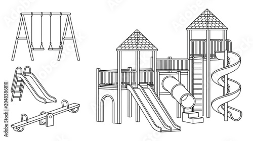 Canvas-taulu Comprehensive CAD Layout of Modern Playground Structures Swings, Slides, and See