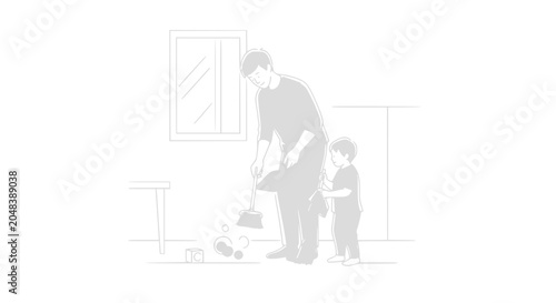 Fotografie Father and Child Cleaning Together