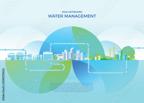 Quadro su tela Water management infrastructure concept vector with eco-friendly smart city and