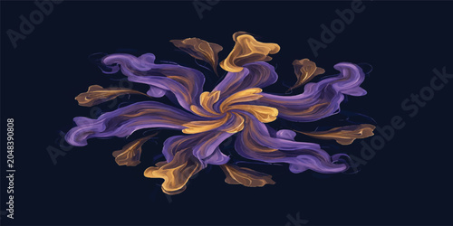 Billede på lærred A vibrant blue and purple jellyfish floats gracefully in water, its glowing, smo