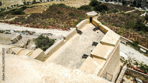 View of artillery platform of fortress wall of Citadella de Victoria Citadel in Rabat Victoria town on Gozo Island in Malta