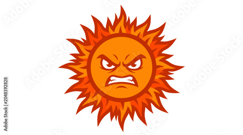 Angry sun character with intense expression and sharp fire rays