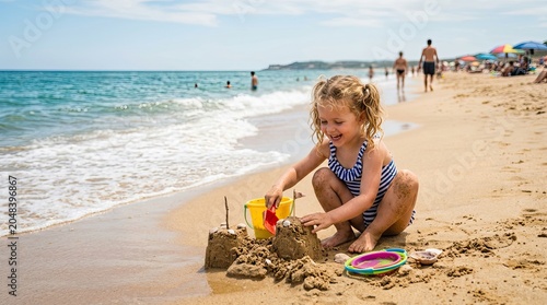 little girl playing on the beach
