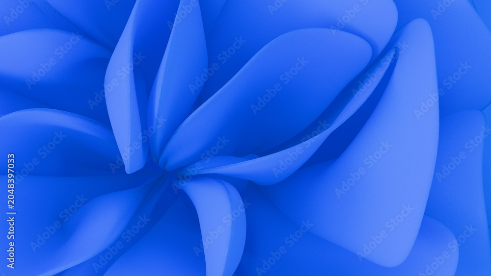 Obraz premium Close up 3d render of bright blue abstract petals twisting gracefully. Rich organic textures provide a dynamic visual depth.