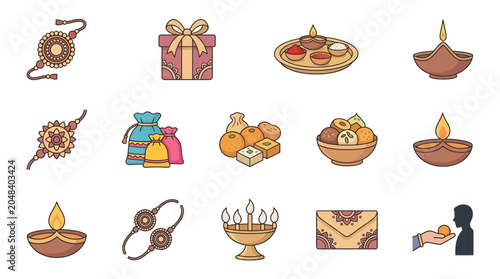 Colorful icons representing festive celebrations and traditions