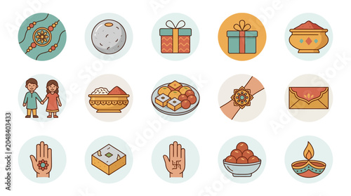 Colorful icons representing festive traditions and treats
