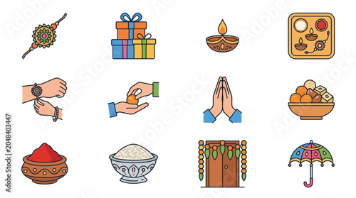 Colorful icons representing festive traditions and rituals