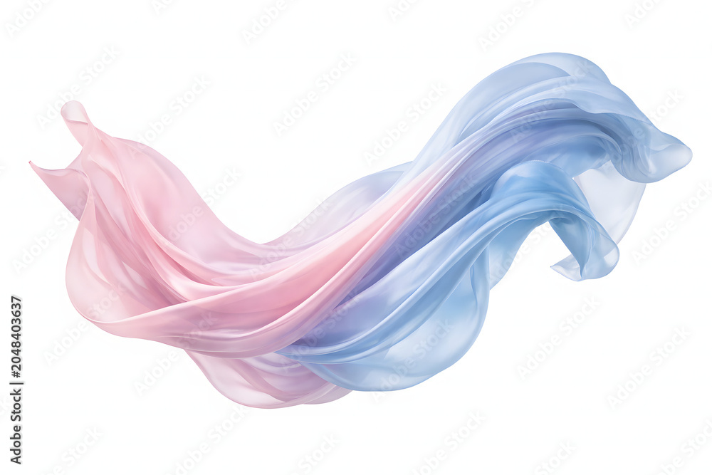 Obraz premium Smooth flowing pink and blue silk fabric isolated on white background
