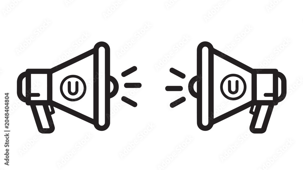 Φωτογραφία Megaphone Icon in Flat Vector Style, Two Loudspeakers Facing Opposite Directions