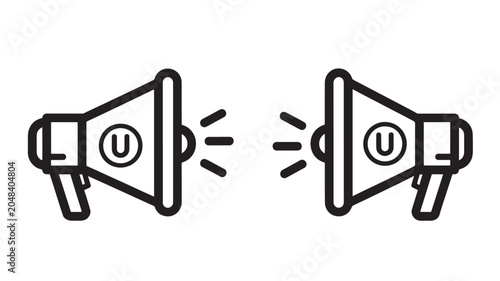 Foto Megaphone Icon in Flat Vector Style, Two Loudspeakers Facing Opposite Directions