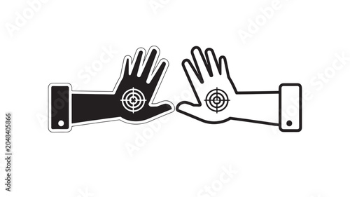 Gloved Hands Holding Target Icons Over Smartphone Screens, Gaming Style Aiming Concept for Shooter and Arcade Action